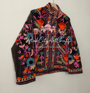 Suzani brodé à la main en velours respirant, fini, pour femme, style vintage cachemiri, bohème, traditionnel indien, artisanal, taille standard - Product Image 4