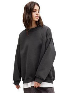 Sweat-shirt en molleton blanc surdimensionné pour femme, col rond, épaules tombantes, manches longues, polyester/coton, respirant, tricoté, couleur unie - Product Image 5