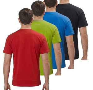 Camiseta de Punto de Manga Corta con Cuello Redondo y Color Sólido para Hombre, Corte Regular, Informal, Teñida, Roja, Verde, Azul, Negra - Product Image 6