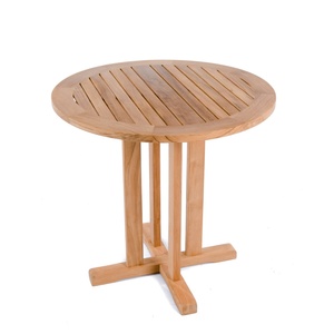 <b>Round</b> Wood Dining <b>Table</b> Solid Teak Outdoor <b>Patio</b> Cafe <b>Table</b> 4 Seater Rustic Modern Design Stable Home Furniture - Product Image 1