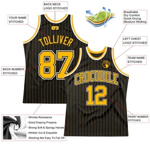 Camiseta de Baloncesto Personalizada con Rayas Doradas y Negras, Uniforme de Equipo Sublimado, Camiseta de Entrenamiento Profesional de Poliéster/Algodón - Product Image 2