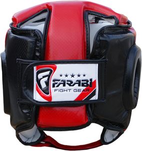Casque de boxe complet Farabi Red, protection intégrale du visage, réglable, respirant, en cuir PU, pour entraînement MMA et kickboxing. - Product Image 4