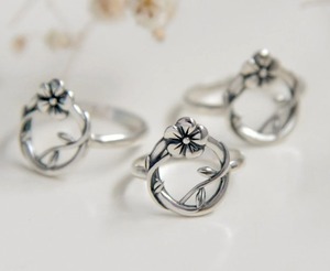 Elegant 925 Silver Flower Vine <b>Open</b> <b>Ring</b> Vintage Bohemian Floral Band Lightweight 2.5g Jewelry for Women - Product Image 2