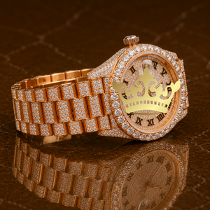 Premium Rose Gold Brown Dial Full Diamond Watch Men Luxury Bracelet Watch - Product Image 1