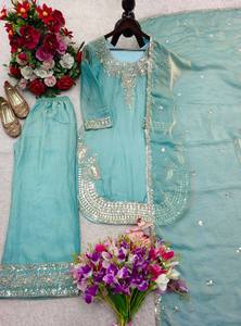 Launching New Designer Party Wear Look Pure Silk <b>Top</b> & Fancy Palazzo With Dupatta set - Product Image 5