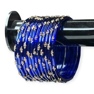 กำไลข้อมือแก้วสีน้ำเงินรอยัลเรนดรอปแบบแคชเมียร์ ประดับมุกเทียมชุบทอง ชุดงานแต่งงานพรีเมียมสำหรับผู้หญิง - Product Image 1