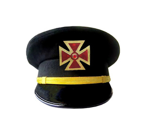 Grand Knights Templar Fatigue <b>Cap</b> Red Metal Cross Gold Silver Braid Premium Black Ceremonial Regalia Headwear - Product Image 1