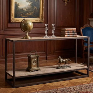 Mesa Auxiliar Moderna Federa, Mesa Consola Larga con Tapa de Madera y Estructura de Hierro, Estilo Loft Urbano, para Entrada, Apartamento, Salón, Ecológica - Product Image 2