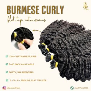 100% extensiones de cabello crudo vietnamita de un solo donante 8-40 pulgadas extensiones de punta plana rizadas birmanas Remy virgen - Product Image 5