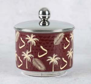 Pot de rangement en acier inoxydable martelé marron avec motif palmier, bol de service décoratif en métal pour dattes, chocolats, collations - Product Image 3