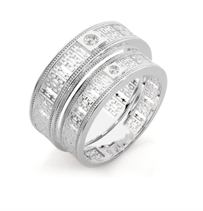 925 Sterling <b>Silver</b> Cubic Zirconia Eternity <b>Band</b> Ornate Romantic Couple <b>Rings</b> for Everyday Wear - Product Image 2