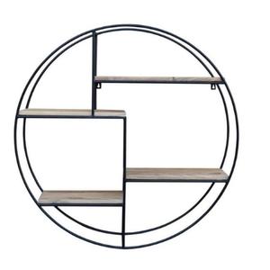 Étagère murale ronde industrielle moderne avec cadre en métal et étagères en bois pour salon, meubles décoratifs - Product Image 3