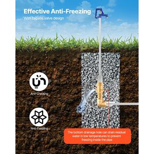 Grifo Exterior Anticongelante de 1.6m (5.24 pies) con Profundidad de Entierro de 36 Pulgadas, Conexión de Tubería NPT de 3/4'', Acoplamiento de Manguera NH de 3/4'' para Grifos de Lavadero de Jardín - Product Image 4