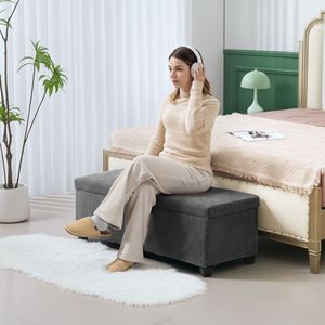 Pouf in Velluto a Coste Grigio da 44 Pollici con Coperchio Contenitore e Gambe, Panca per Fondo Letto, per Casa, Ufficio, Ingresso, Hotel, Camera da Letto e Soggiorno - Product Image 2