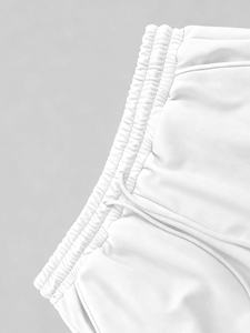 Ensemble deux pièces streetwear décontracté pour homme : sweat à capuche blanc pur épais à quart de zip et pantalon de survêtement large à cordon de serrage - Product Image 6