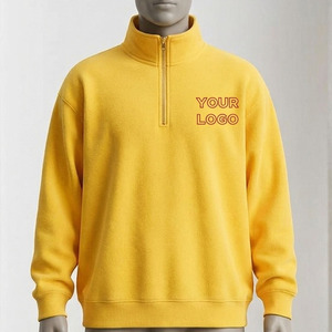 Sudadera con capucha personalizada de algodón prémium para hombre, con cremallera de cuarto, amarilla, de 400 g/m², de forro polar, oversize, con hombros caídos, lisa. - Product Image 1