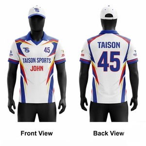 Premium Quick Dry 240 GSM Polyester <b>Cricket</b> Jersey Breathable Anti-Bacterial Short Sleeve <b>White</b> Blue Red Yellow Panels Custom - Product Image 1