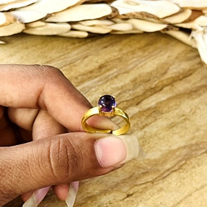 Anillos de Latón Minimalistas con Amatista, Anillos Boho de Latón para Mujer, Chapados en Oro de 18k, Anillos Delicados con Solitario para Venta al por Mayor/OEM/ODM - Product Image 2