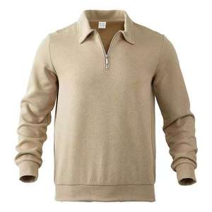 Pull à col zippé pour homme en gros, personnalisable avec étiquette OEM, tricot texturé, col polo, haute qualité, vêtements décontractés d'hiver pour hommes - Product Image 1
