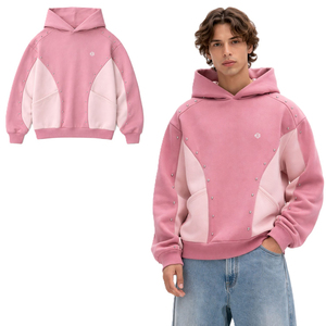 Sweat à capuche personnalisé pour homme avec détails cloutés, 400 GSM, haute qualité, en molleton de coton, coupe ample, style streetwear, effet délavé - Product Image 5
