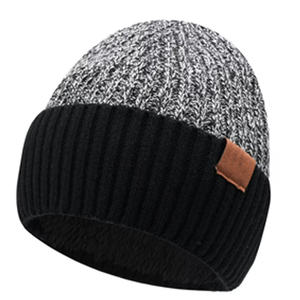Gorro de Punto Unisex, 100% Acrílico, Diseño de Bloques de Color Negro y Gris, Puño Acanalado, Gorro Casual de Invierno para Adultos, Talla 56-58CM - Product Image 1