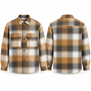 Chemise en flanelle à carreaux marron pour homme, manches longues, boutonnée, avec poches poitrine - Product Image 1