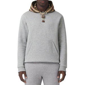 Sweat-shirt à capuche gris clair pour homme avec doublure à carreaux Coupe classique Pull décontracté - Product Image 6