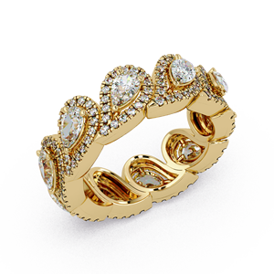 Anillos de compromiso y boda de oro puro de 14K con diamantes cultivados en laboratorio de corte pera y halo, joyería fina para mujer - Product Image 3