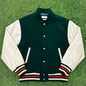 Veste universitaire personnalisée unisexe en laine avec manches en cuir, veste de baseball brodée style streetwear - Product Image 1