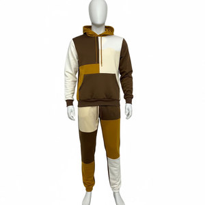 Conjunto Deportivo Informal Unisex Ligero con Capucha, Bloques de Color, Algodón, Corte Holgado, Largo, con Cordón Ajustable y Diseño de Parches para Otoño - Product Image 4