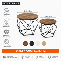 Ensemble de tables basses gigognes rondes pour salon, avec plateaux amovibles à deux niveaux et paniers de rangement en fil métallique géométrique, OEM ODM