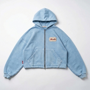 Vente en gros de sweat-shirts à capuche courts bleu clair |   Sweat à capuche oversize en molleton athlétique |   Sweat-shirt streetwear OEM - Product Image 1