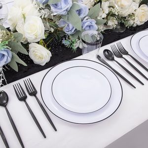 Ensemble de vaisselle en plastique blanc EI 180 pièces comprenant des couverts jetables noirs, des assiettes à dîner et à dessert, des décorations de table pour fête - Product Image 3