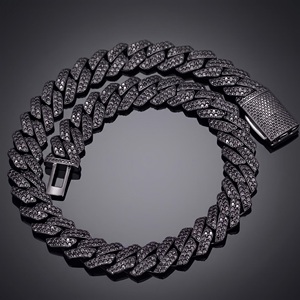 Collier chaîne cubaine unisexe de luxe plaqué or et rhodium noir, serti de diamants taille brillant, style hip-hop rock - Product Image 5