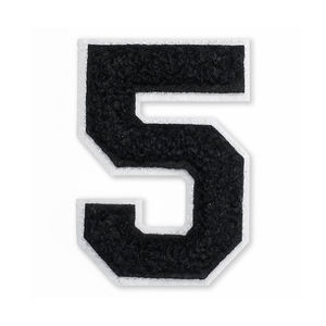 Parches personalizados 3D de chenilla con bordado floral y números rectangulares, distintivos negros para toalla, apliques termoadhesivos para chaquetas universitarias y gorras, al por mayor - Product Image 1