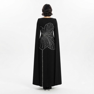 Black Beaded Abaya Dress <b>Cape</b> Sleeve Floor Length Formal Party Evening Dress for <b>Women</b> - Product Image 4