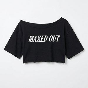 Camiseta de Moda Urbana Personalizada para Mujer, Mezcla de Algodón, Manga Corta, Estilo Crop Top, Uso Diario, Estampado Personalizado, Hombros Descubiertos - Product Image 3