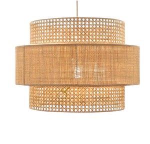 Abat-jour en rotin de luxe, motif en maille ouverte, abat-jour suspendu en osier, lampe de plafond à double niveau de haute qualité - Product Image 1