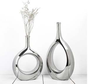Juego de Jarrones Modernos de Metal, Acabado Plateado Texturizado y Opaco, Decoración Floral para Mesa, Hogar, Oficina y Bodas - Product Image 2