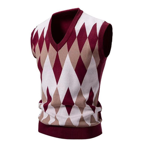 Factory Wholesale Men's <b>Sweater</b> OEM ODM Custom Men V Neck Multi Color <b>Argyle</b> Sleeveless Knit Vest - Product Image 4