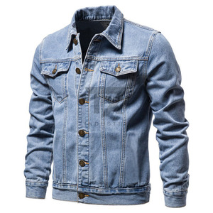 Veste en jean pour homme d'hiver, 100% coton, confortable, design slim décontracté, coupe-vent, respirante, boutonnée devant - Product Image 1
