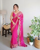 Dernière collection de Kurta/Kurti pour femmes en faux georgette de soie, broderie de fils, travail de pierres, longueur genoux, Fab Zone, Indien, Pakistanais