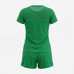 Ensemble de sport 2 pièces pour femme, imprimé géométrique vert, t-shirt à manches courtes et short au-dessus du genou, coupe régulière, séchage rapide, tricoté - Product Image 2