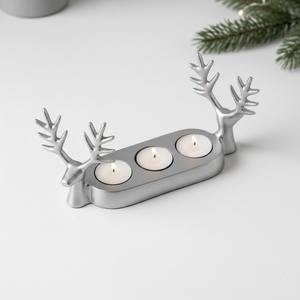 Living & Craft Silver Metal Reindeer Candle Holder | 3-Slot Tealight Wax Burner Luxury Christmas Deer <b>Table</b> Centerpiece - Product Image 3