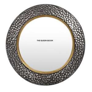 Espejo Decorativo de Pared Redondo de Aluminio con Textura Martillada, Acabado Negro Antiguo, Decoración para Restaurante - Product Image 1