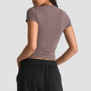 Camiseta Deportiva Personalizada de Fábrica, Corte Ajustado, Diseño Corto, para Mujer, Verano, Absorbe la Humedad, Ajuste Musculoso - Product Image 6