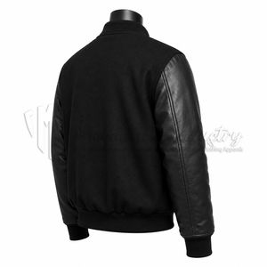 Chaqueta Varsity Personalizada de Lana y Cuero Negra para Hombre, Chaqueta Letterman Lisa, Chaqueta de Béisbol con Bordado OEM, Fabricante al por Mayor - Product Image 5