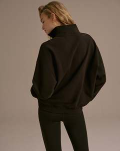 Sweat-shirt oversize zippé pour femme en molleton de coton, col montant, épaules tombantes, qualité supérieure - Product Image 2