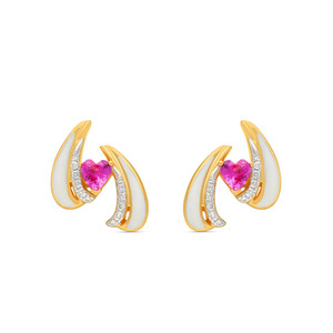 Boucles d'oreilles en forme de cœur rose doré en émail et diamants - Product Image 1