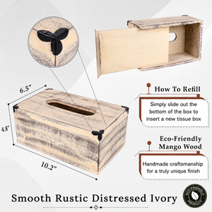 <b>Rustic</b> Wooden Tissue Box Cover Vintage Whitewashed Finish Decorative Napkin Holder Durable Handmade Home <b>Office</b> Bathroom Decor - Product Image 6